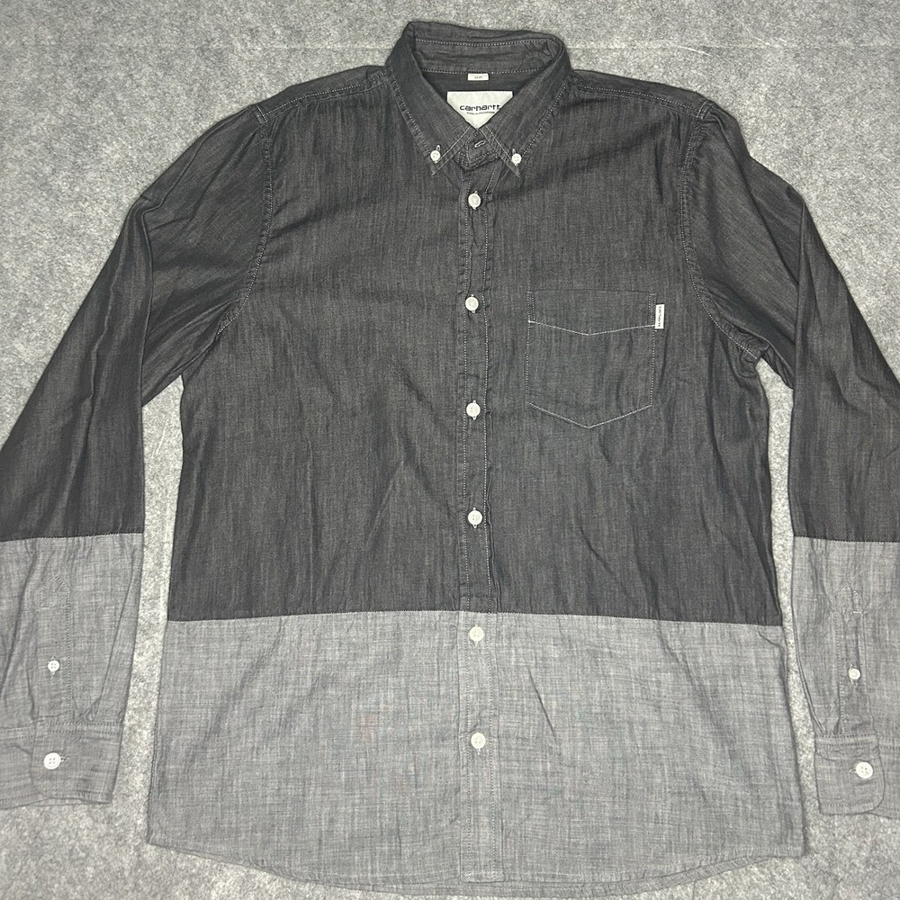 Carhartt Wip Mens Slim Large Grey Morton Longsleeve Button Down Shirt
